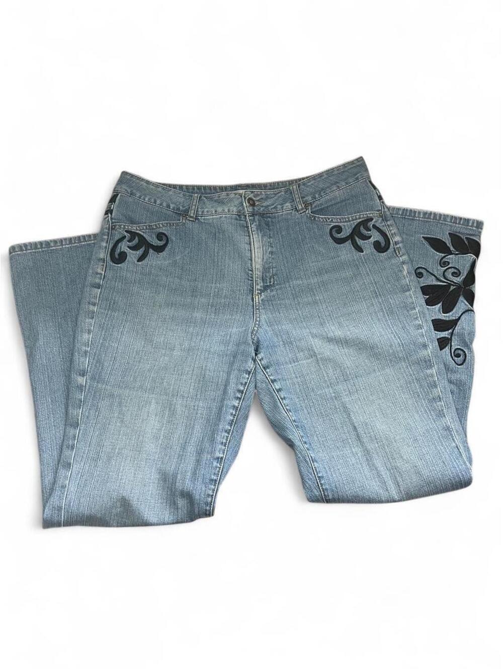 Coldwater Creek Embroidered Floral Jeans Straight Leg Light Wash Womens 14